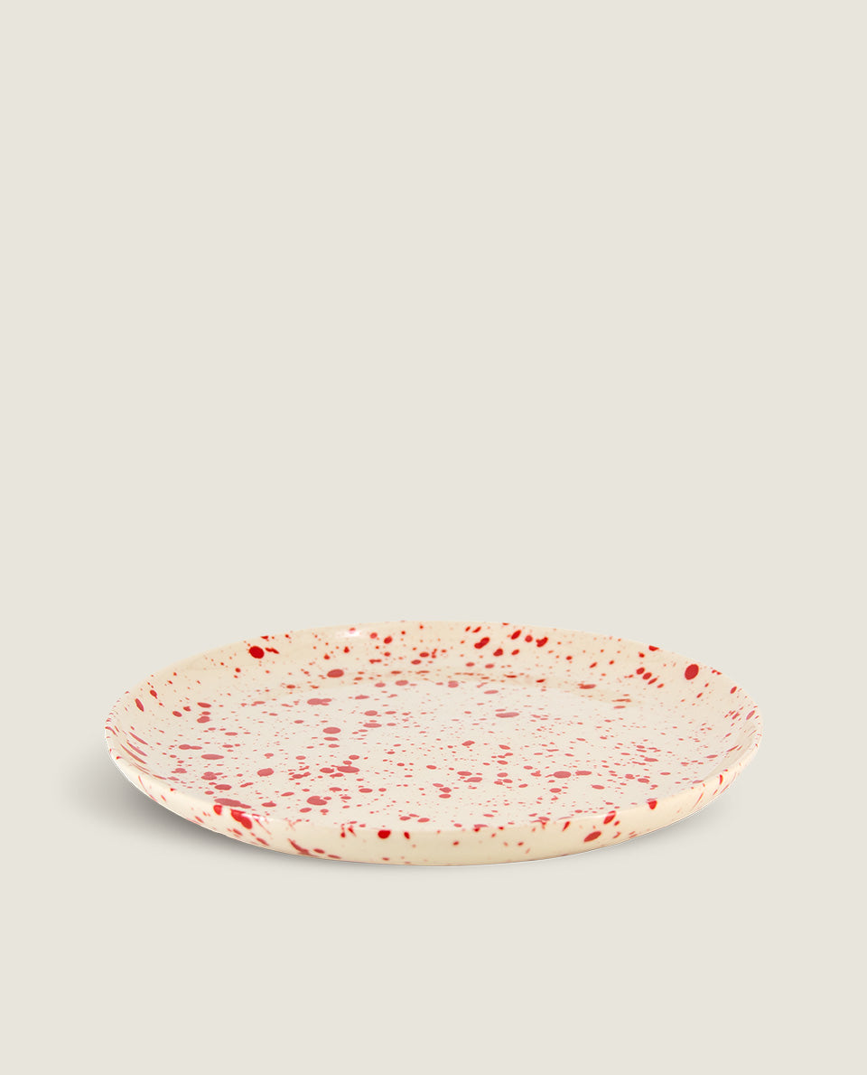 Red speckled dessert plate Ketti